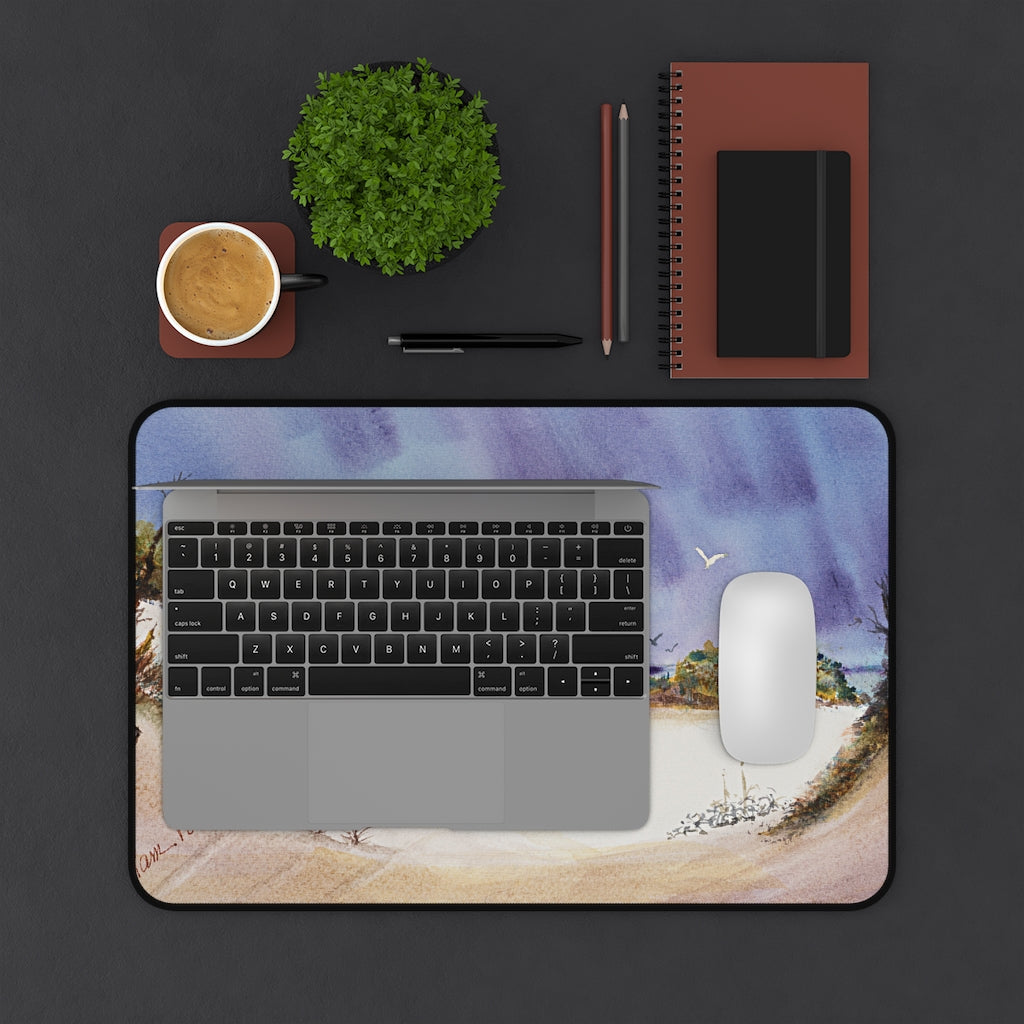 Mock up of laptop and mouse on the 12" x 18" desk pad