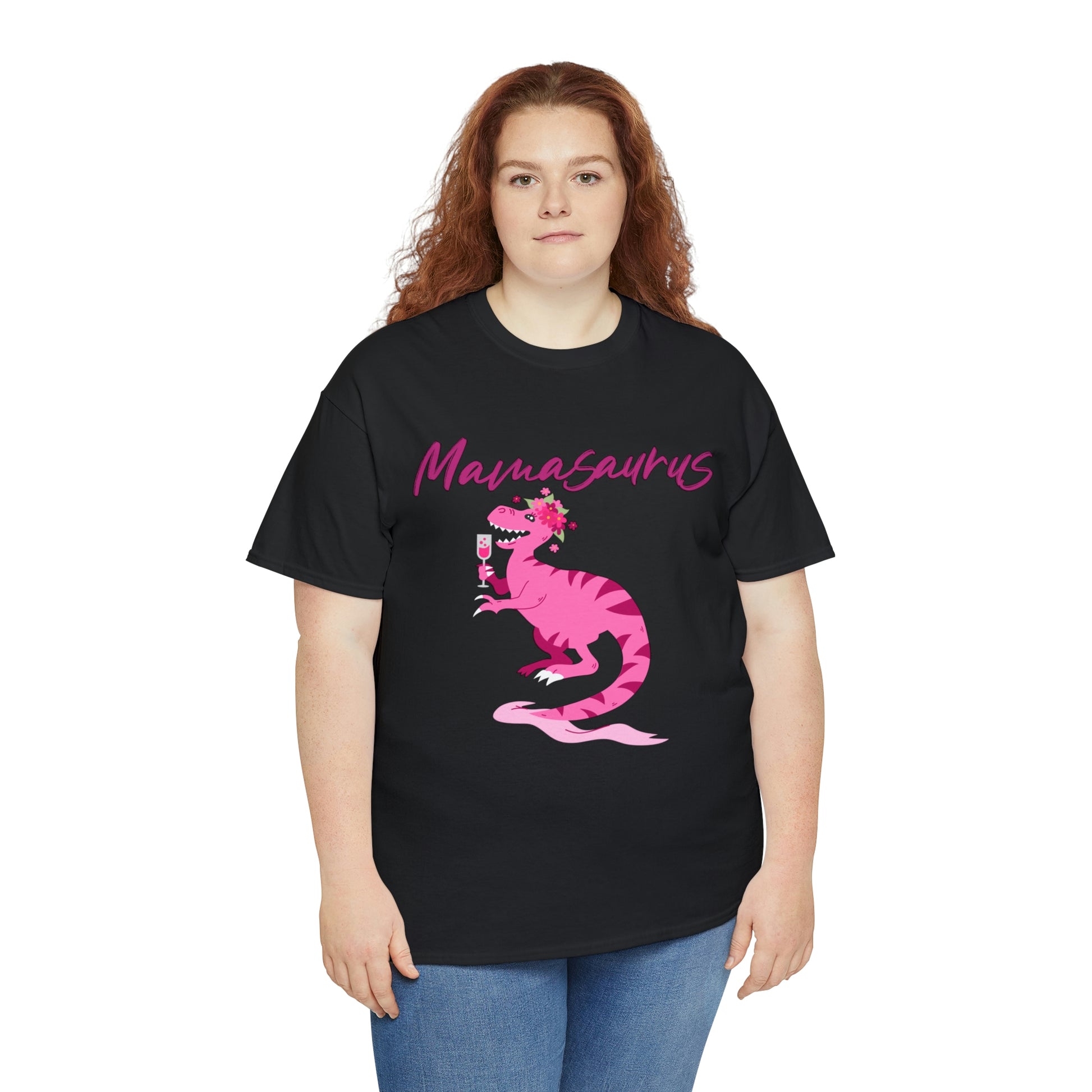 Mock up of a plus-size woman wearing the Black t-shirt