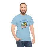 Mock up of the light blue t-shirt on a man