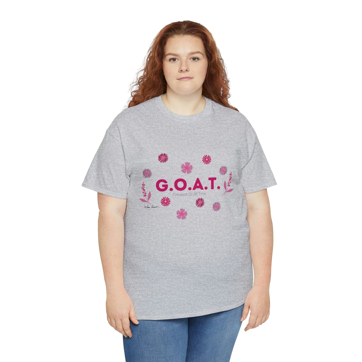 Mock up of a plus-size woman wearing the grey t-shirt
