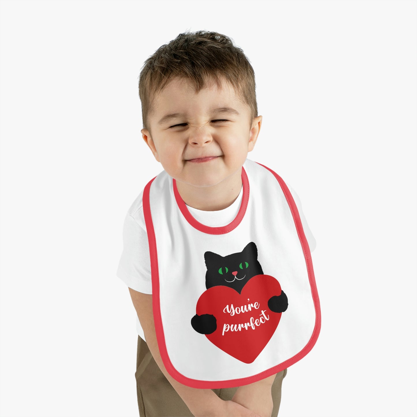 Mock up of a toddler 'making a face' while wearing our bib