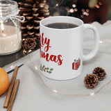 Holiday Merry-Christmas Mug: White; Ceramic; 11oz.; Textual