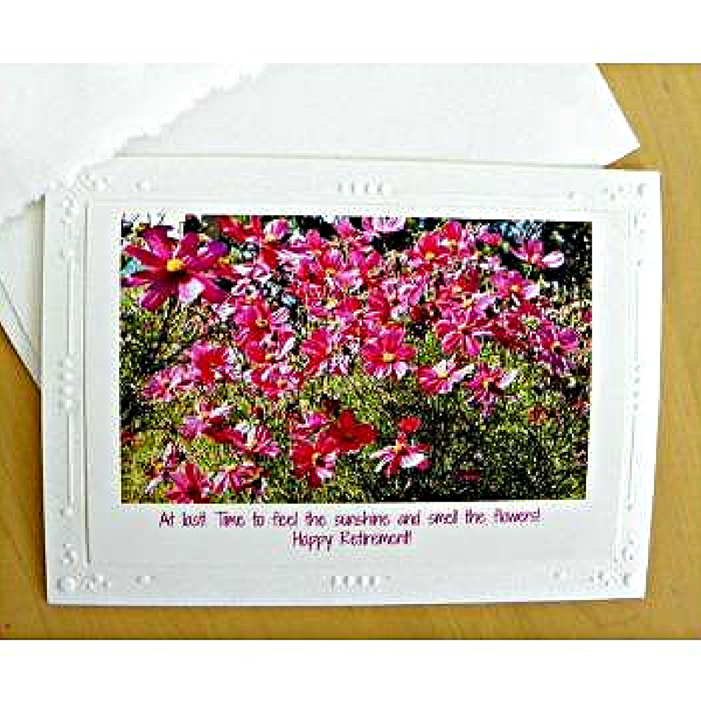 Feminine Retirement Card: Pink; Floral; Blank inside