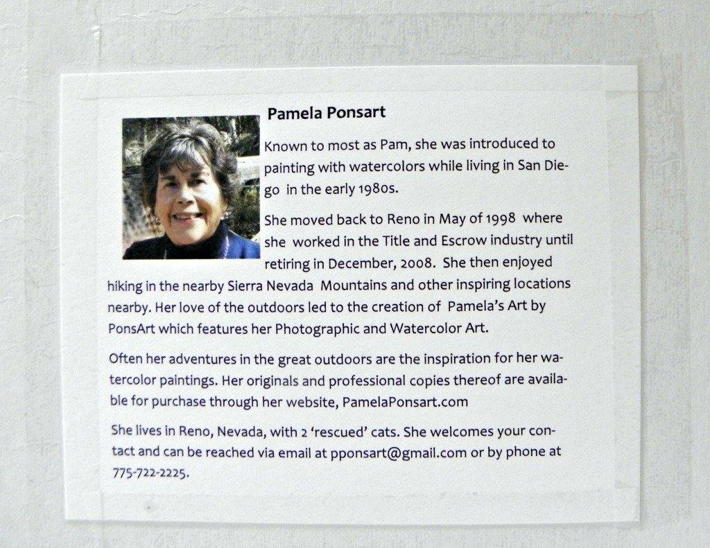 Photo of the Artist's Bio as taped to the back of the cardboard backing 