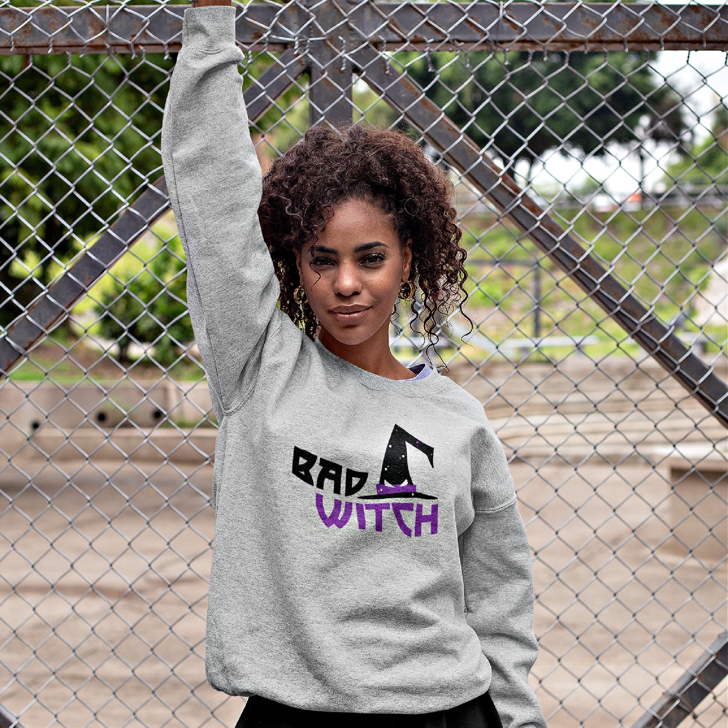 Mock up of a woman wearing the Ash grey sweatshirt