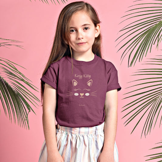 Mock up of a little girl wearing our maroon t-shirt