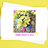 Mock up of our Cheerful Easter Card placed over an envelope