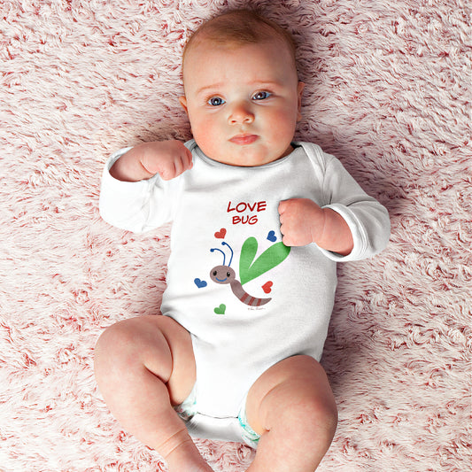 Mock up of a baby laid down over a soft surface while wearing our white bodysuit