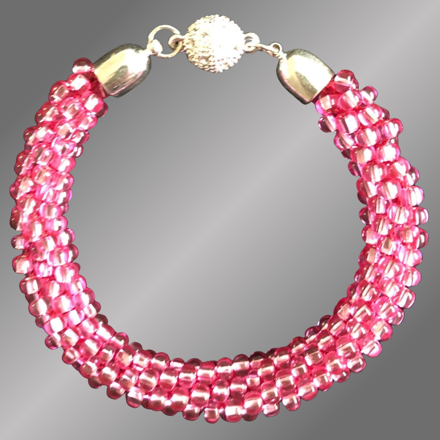 Another view of Pink Beaded Bracelet with magnetic clasp