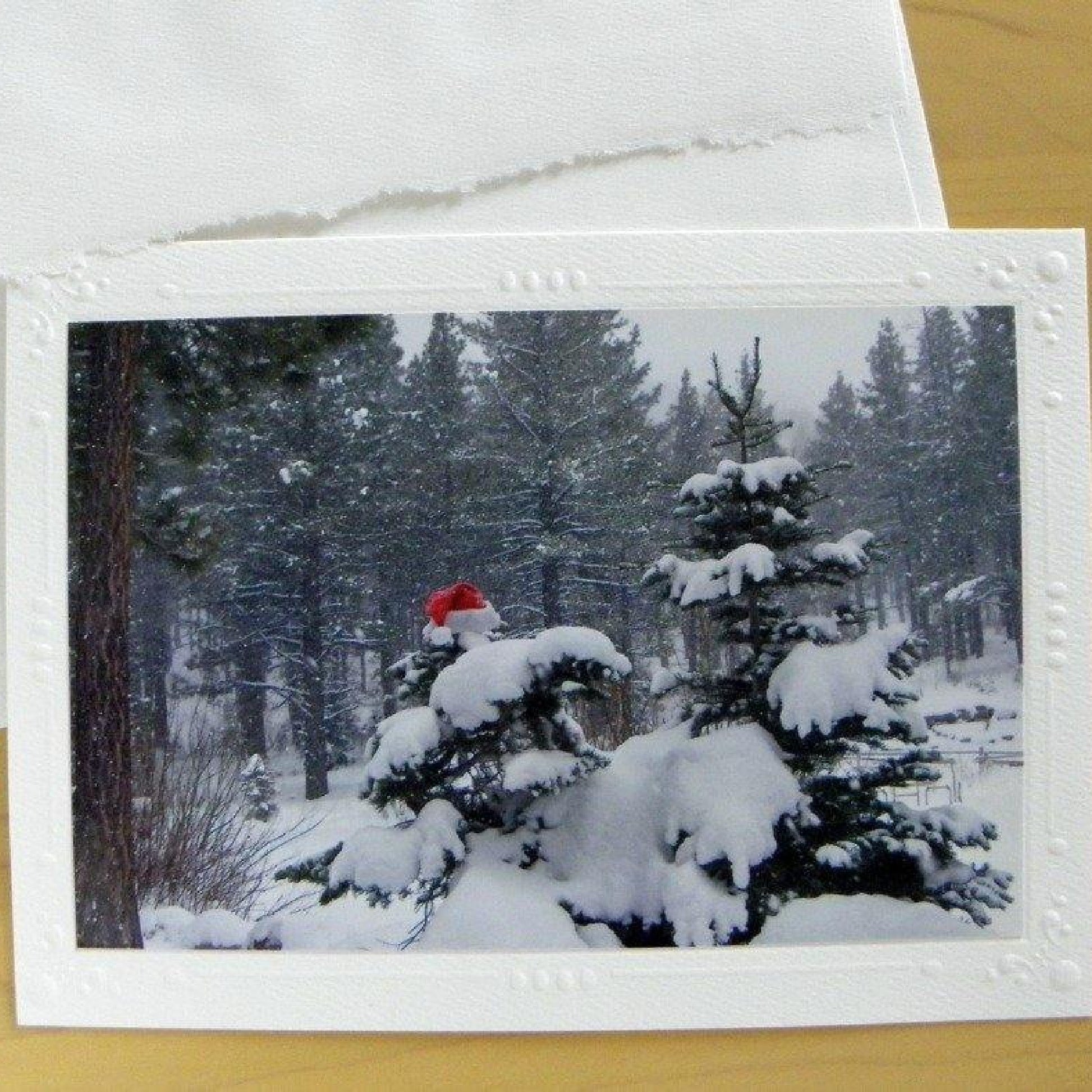 Close up of our Santa Holiday Card with envelope