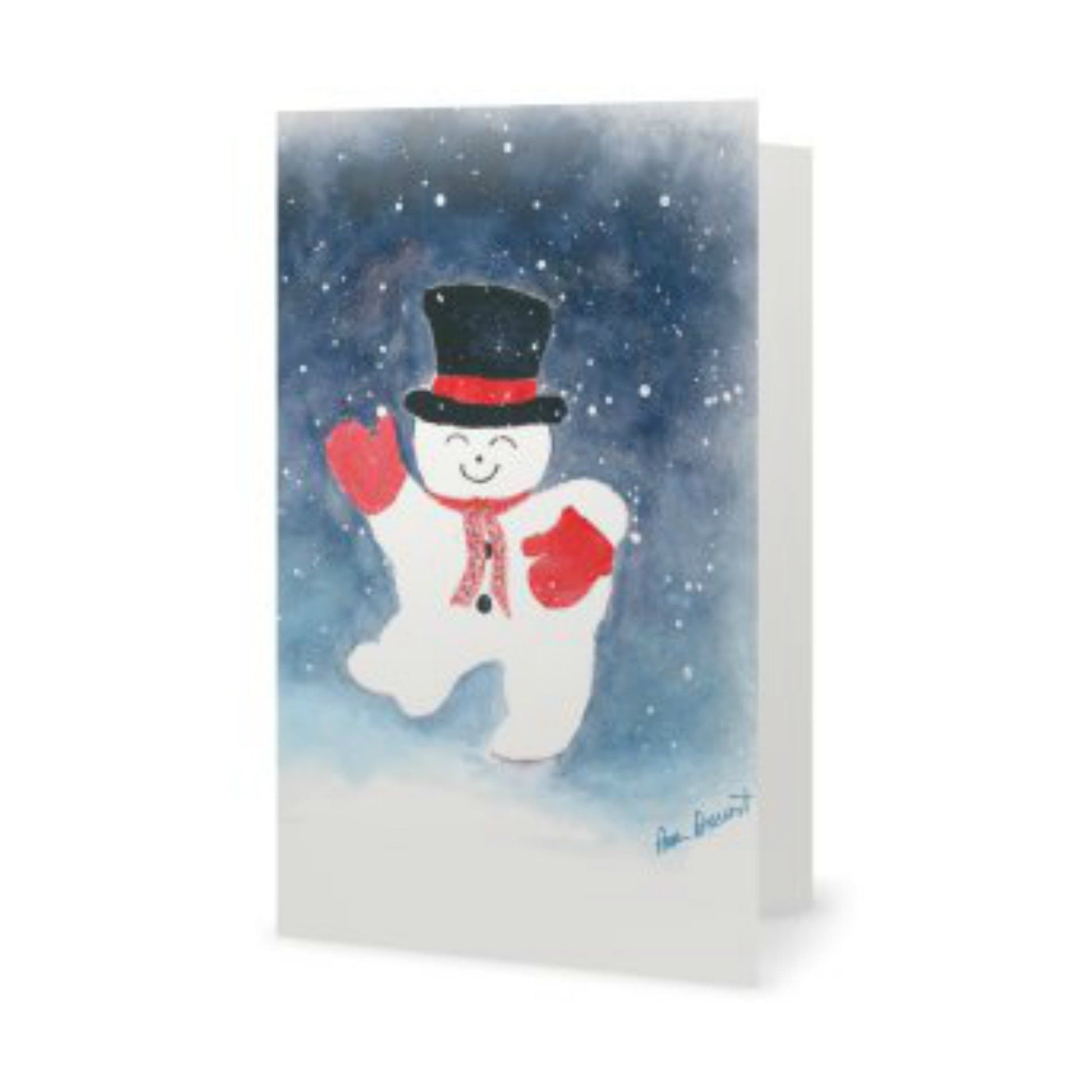 Standing view of one of our Snowman Greeting Cards