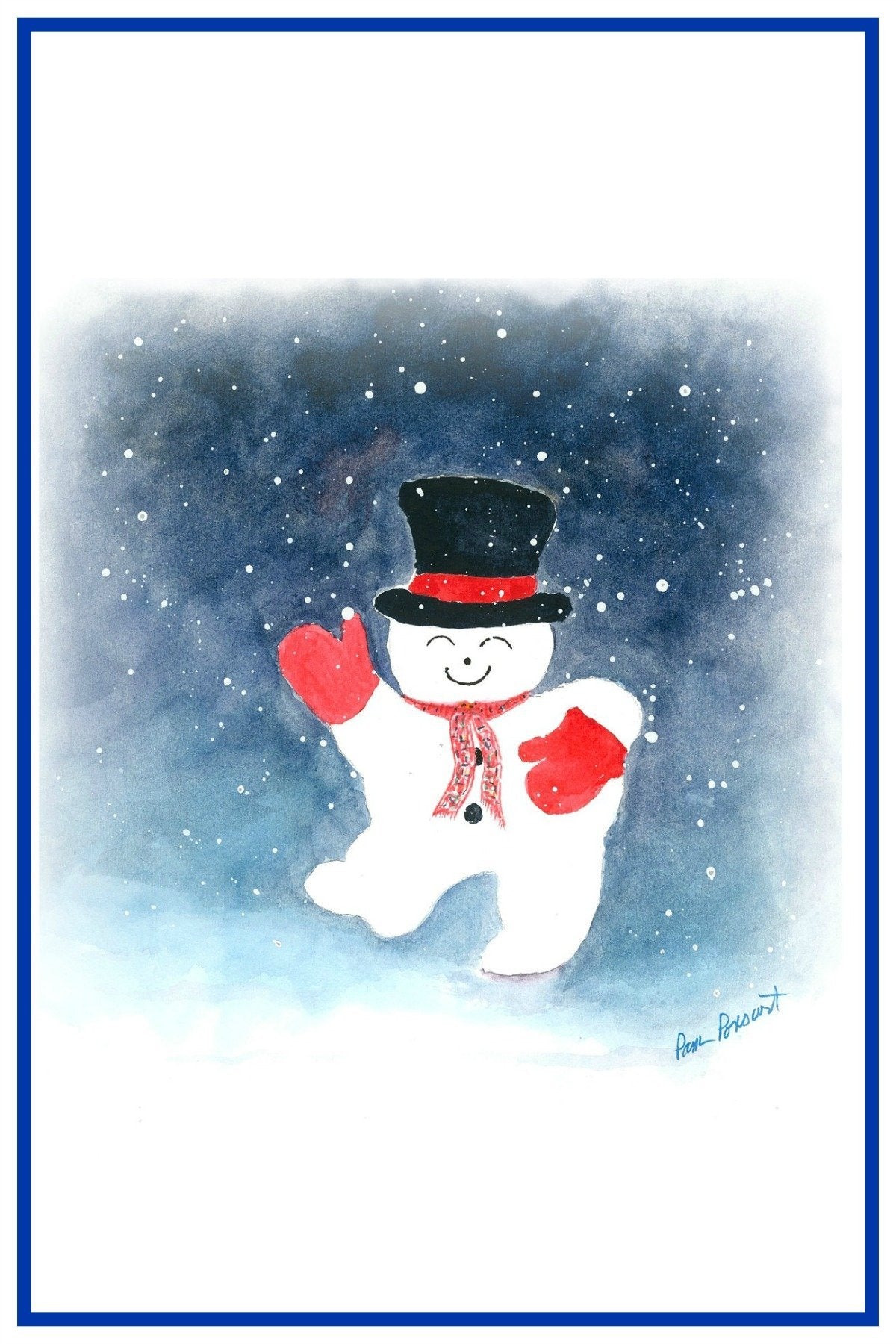 Close up of the artwork Snowman Greeting Card