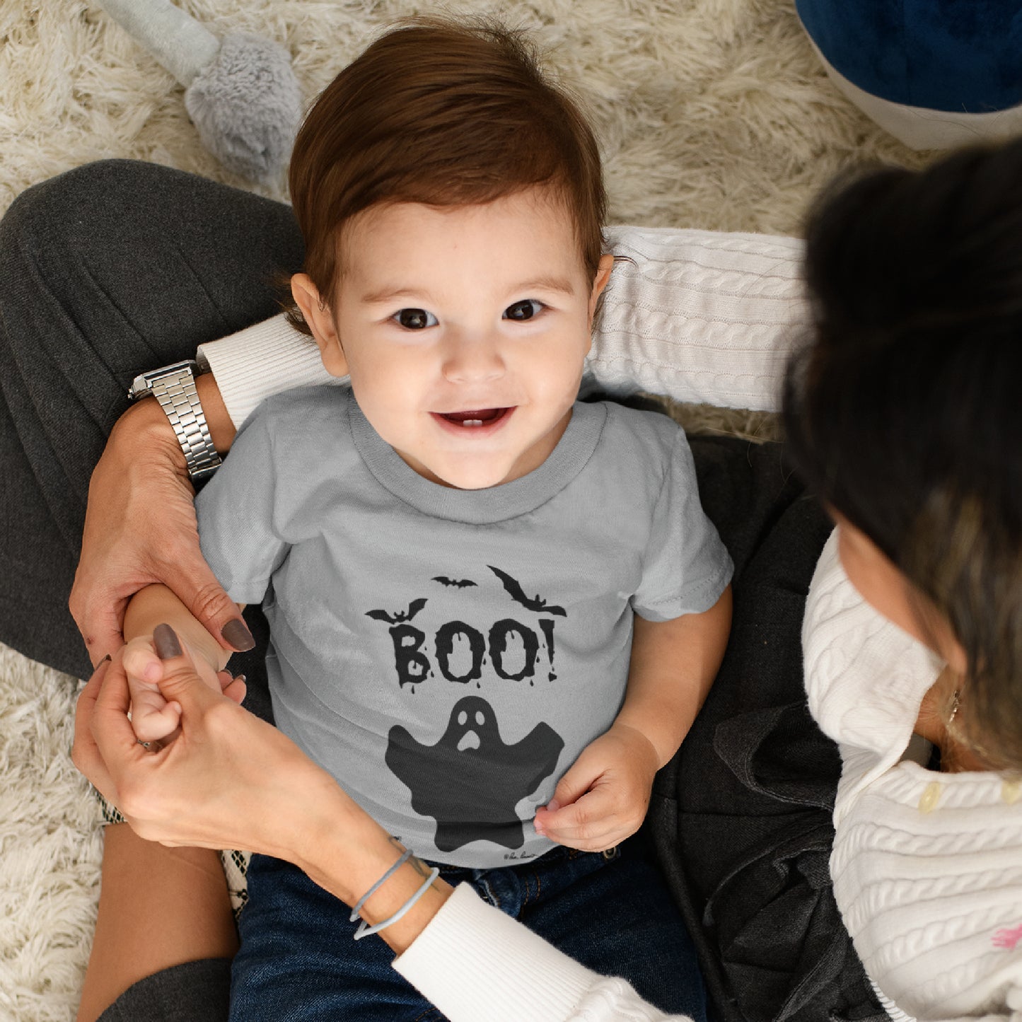 Mock up of a Baby boy wearing our Toddlers Halloween T-shirt