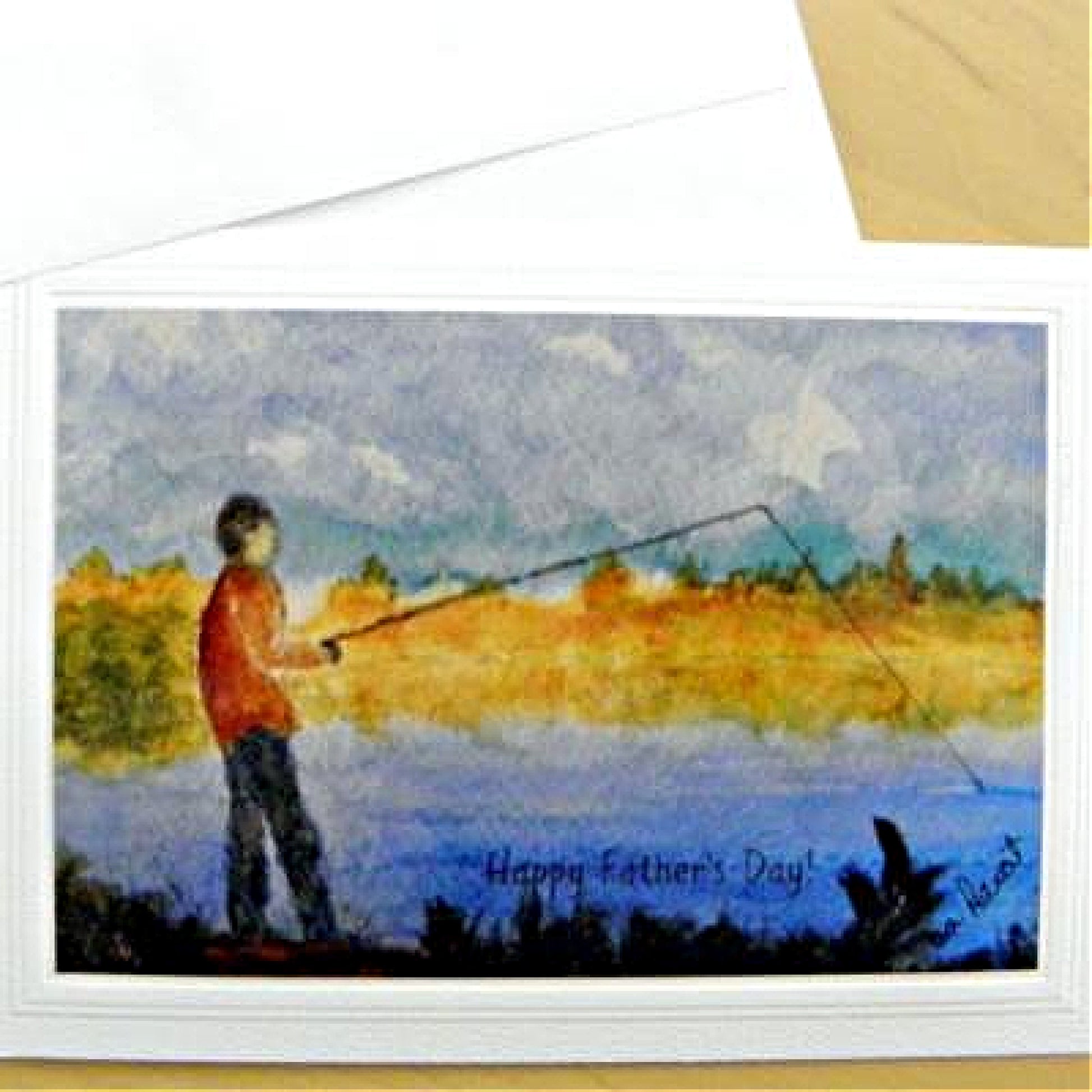 Fathers-Day Greeting Card: Blank inside; Watercolor Print