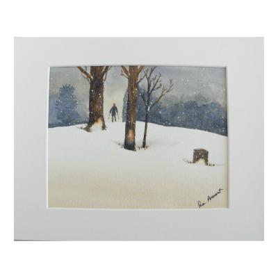 Photo of the matted and signed open edition of our Winter White Snowscape