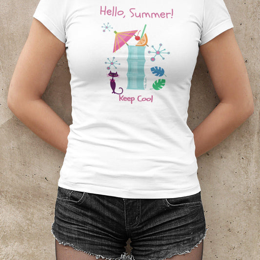 Mock up of our slim-fit Womens Favorite T-shirt being worn by a woman wearing shorts